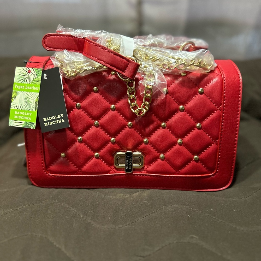 Badgley Mischka Red and Gold Quilted Crossbody Bag